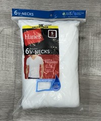 NWT HANES Men’s V-Neck 6-Pack White Under Shirts New Tags Essential Small