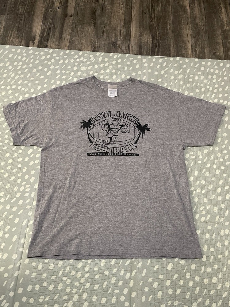 Vintage Y2K Hawaii Marine Football T-Shirt XL Gray Alstyle AAA MCBH USMC 90s