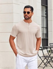 COOFANDY Mens Henley Shirts Short Sleeve Casual Button Textured T Shirt Basic…