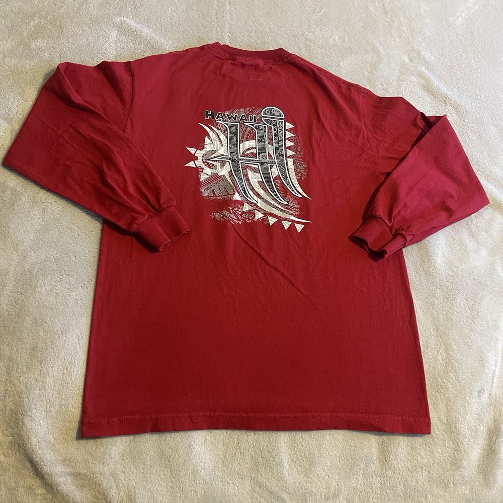 Vintage Hawaii Shirt Men Medium Red Y2K Streetwear Lightweight Workout Gym Tee