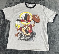 Vintage 96’ TAZ Redskins Commanders TShirt XL Grey w/Contrast Sleeves/Collar