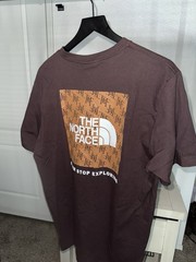 The North Face Graphic Logo T-Shirt Mens L Brown Cotton Crew Neck Short Sleeve