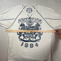 American Rag Mens XL Off White T-Shirt Lion Crest 1984 Y2k distressed SPOTS