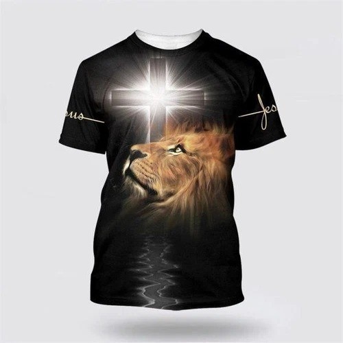 The Light Shines In The Darkness Lion Cross Christian 3D T-Shirt Full Size S-5XL