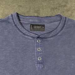 Lucky Brand Henley Shirt Mens M Blue Washed Snap Button Long Sleeve Pullover Top
