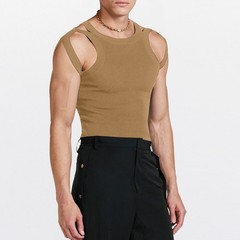 Slim Fit Knitted Tank Top Men’s Elastic Base Coat Sexy Tight Sleeveless T-Shirt