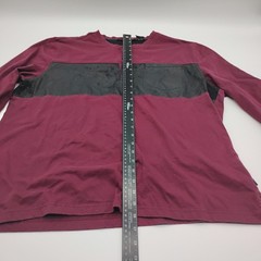 Sean John Mens XL Burgundy Henley Long Sleeve Shirt Black Faux Leather Panel