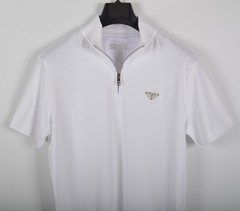 Men’s Prada White Zip-Up Polo Shirt L Short Sleeve