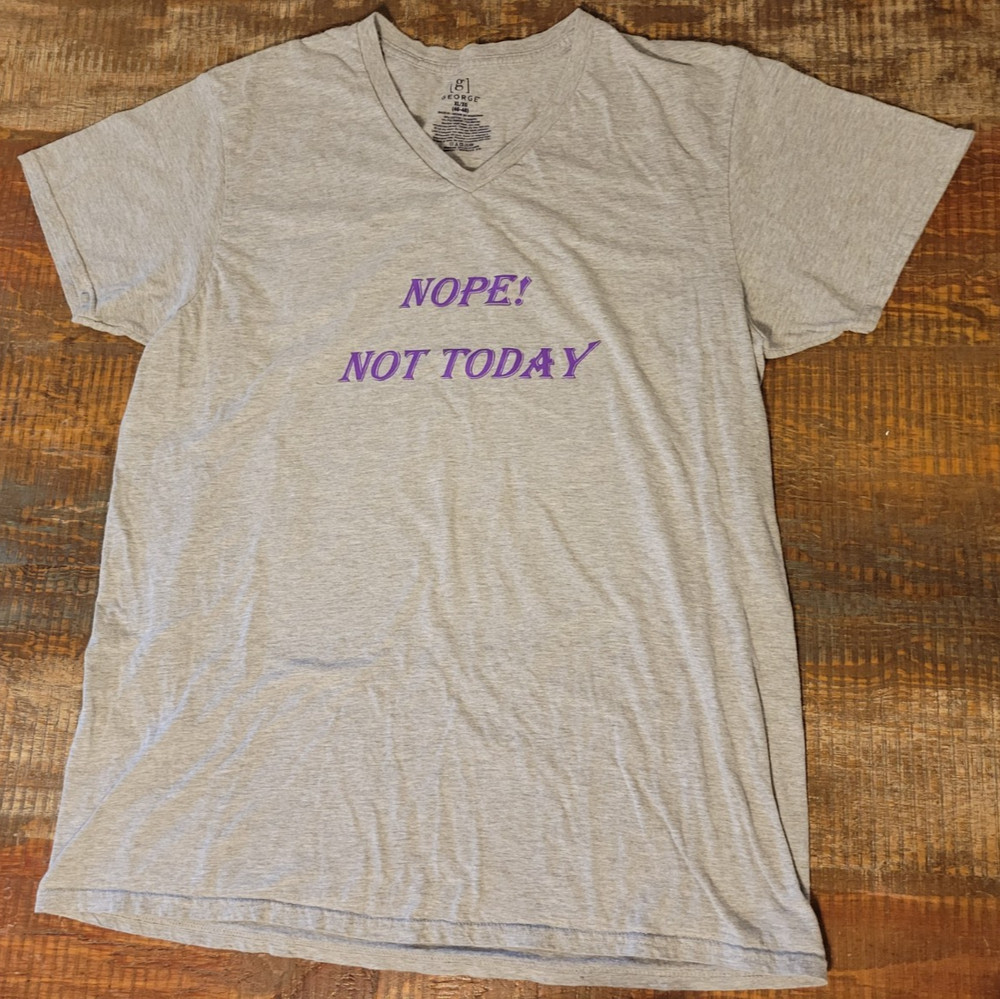 Men’s Gray “Nope! Not Today” Funny V-Neck T-Shirt Size XL/XG (46-48)