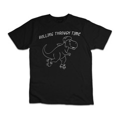 Rolling Through Time Funny Roller Skating Dinosaur Graphic T-Shirt