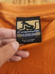 Vintage? DrunknMunky Orange Shirt Tee Mens Sz L Front Suede Like Logo Patch