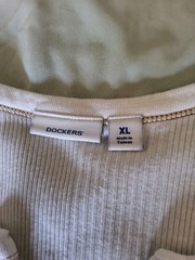 EUC Dockers Ribbed V-Neck Cream Distressed Cotton/Linen Split Hem Top L/XL