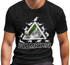 ILLUMICATI Funny Illuminati SHIRT All Seeing Eye Cat Parody Conspiracy Joke TEE