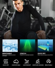 Black Compression Shirt Men Long Sleeve Turtleneck Workout Tops Athletic Spor…