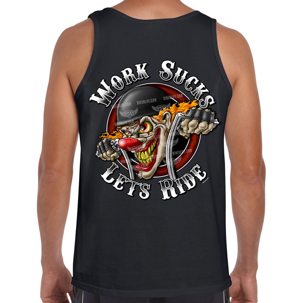Work Sucks Clow Mens Motorcycle Humor Offensive Biker Tank Top
