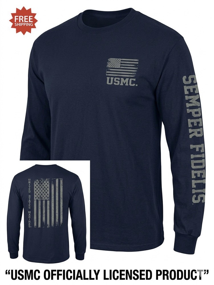 UNITED STATES MARINES USMC “SEMPER FIDELIS” Blue Long Sleeve T-Shirt – Sz M