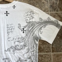 VTG ODM Men’s Faith V-Neck XL T-Shirt Cross Graphic Tee Affliction Style Y2K