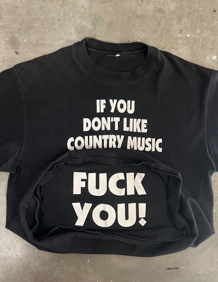 2000’s COUNTRY MUSIC REVERSIBLE T-SHIRT L BLACK WHITE PRINT DOUBLE SIDED USED