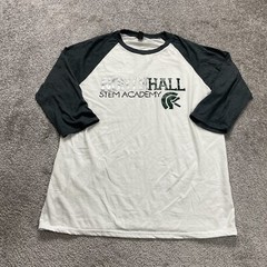 Anvil Graphic Tri Blend Tee Mens Medium White Black Raglan Long Sleeve Crew Neck