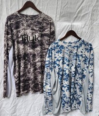 Huk Men’s XXL L/S Performance Fishing Shirts Black Camo & Blue Camo Lot 2