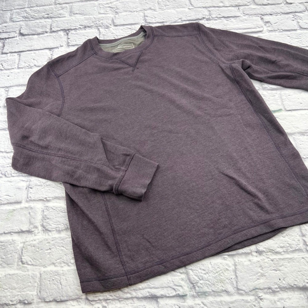 Eddie Bauer Mens Plum Waffle Knit Thermal Crew Neck Long Sleeve Shirt Large