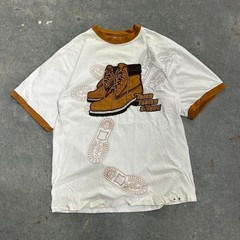 Vintage 00s Y2K Raw Blue Lace Up Boots Rare 3D White Tan Tee XXL