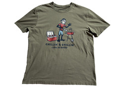 LIFE IS GOOD Men’s T Shirt Chillin’ & Grillin’ Short Sleeve Olive Green Large