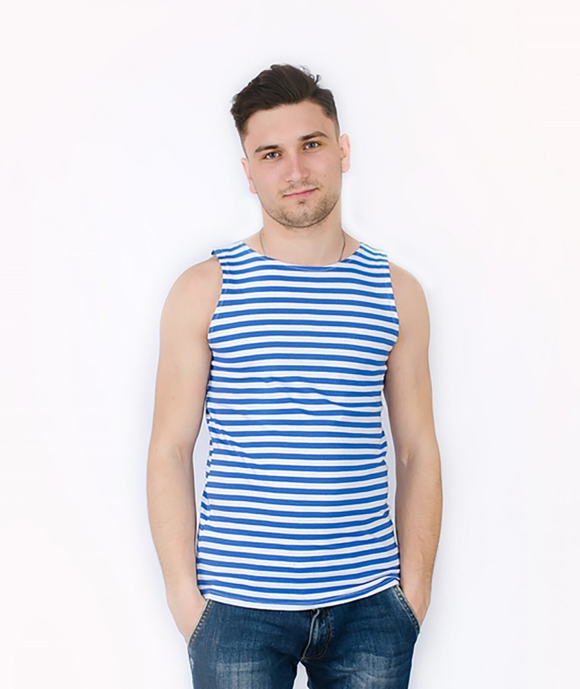 MILITARY STRIPED TANK TOP SLEEVELESS LIGHT BLUE SHIRT TELNYASHKA