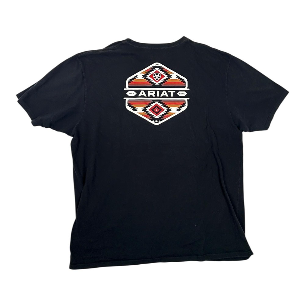 Ariat T-Shirt Mens 3XL Black Buckle Aztec Logo Graphic Western Southwestern