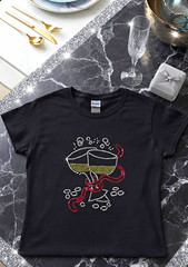 Black Unisex Crew Neck Short Sleeve Graphic Print Rhinestone T-Shirt Size M