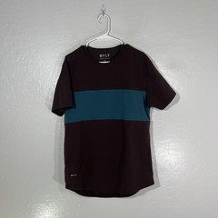 BYLT Drop Cut LUX Shirt Mens Large Brown Teal Stripe Short Sleeve Tee Tagless
