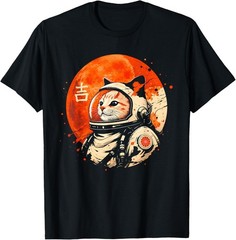 Lucky Space Cat Astronaut Japanese Kanji Cosmic T-Shirt