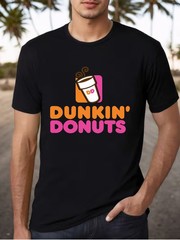 Men’s Dunkin’ Donuts Graphic T-Shirt – Black Cotton Crew Neck Tee with Playful C