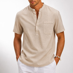Camisa De Manga Corta Moda Lujo Camiseta Elegante Algodón Linen Para Hombres