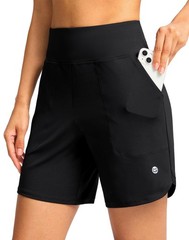 Women’s Athletic Shorts 6″ High Waisted Stretchy Bermuda Shorts for Women Qui…