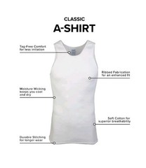 GILDAN Men’s White A Shirt Ribbed TAGLESS Tank Tops 5 Pack Mens Size 2XL