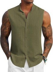 Mens Sleeveless Summer Shirts Beach Tank Tops Button Up Tank Shirt for Vacation
