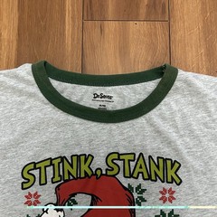 Dr. Seuss Grinch Stink Stank Stunk Graphic Ringer Gray/Green T-Shirt XL/XG