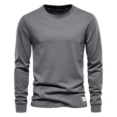 Solid Color Cotton T Shirt Men Casual O-neck Long Sleeved Mens Tshirts