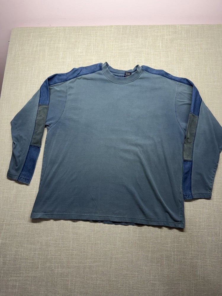 VintageFaded Glory Men’s Long Sleeve Blue Jean And Elbow Patches T Shirt Size XL