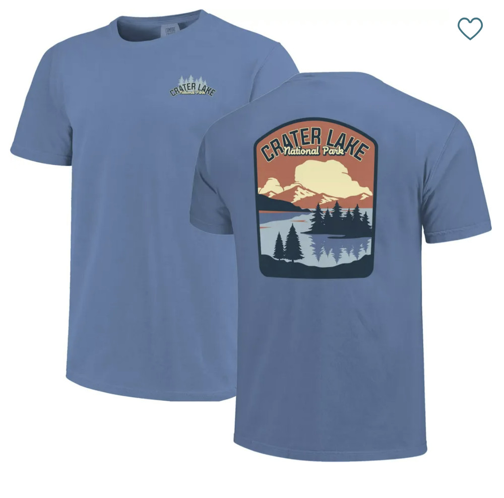 Comfort Colors Men’s Crater Lake National Park T-Shirt M Washed Denim Graphic T