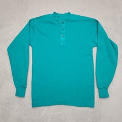 Vintage Henley Shirt Mens Small Green Ribbed Classic Long Sleeve Pullover Retro