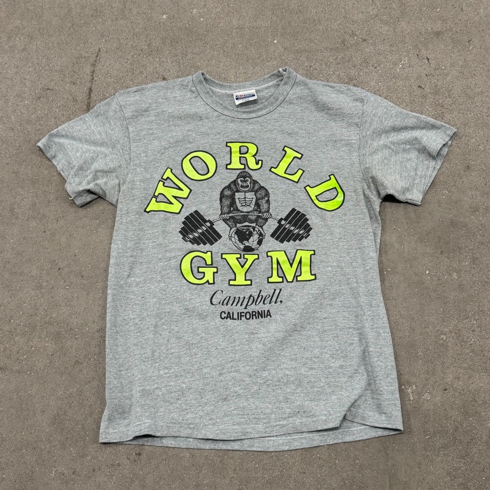 Vintage World Gym California Bodybuilding Weight Lifting Tee T Shirt 80s 90s L