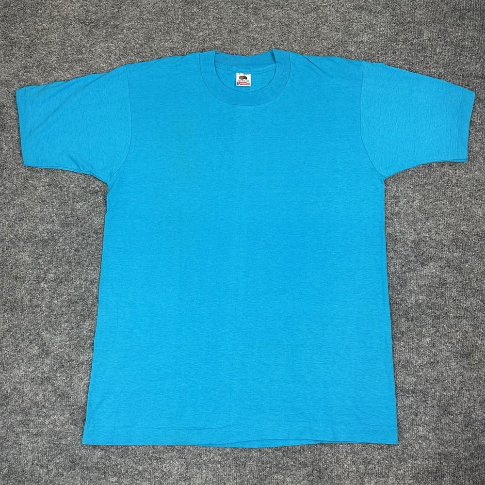Vintage Fruit of the Loom Shirt Mens Large Teal Blue Single Stitch USA 1990s