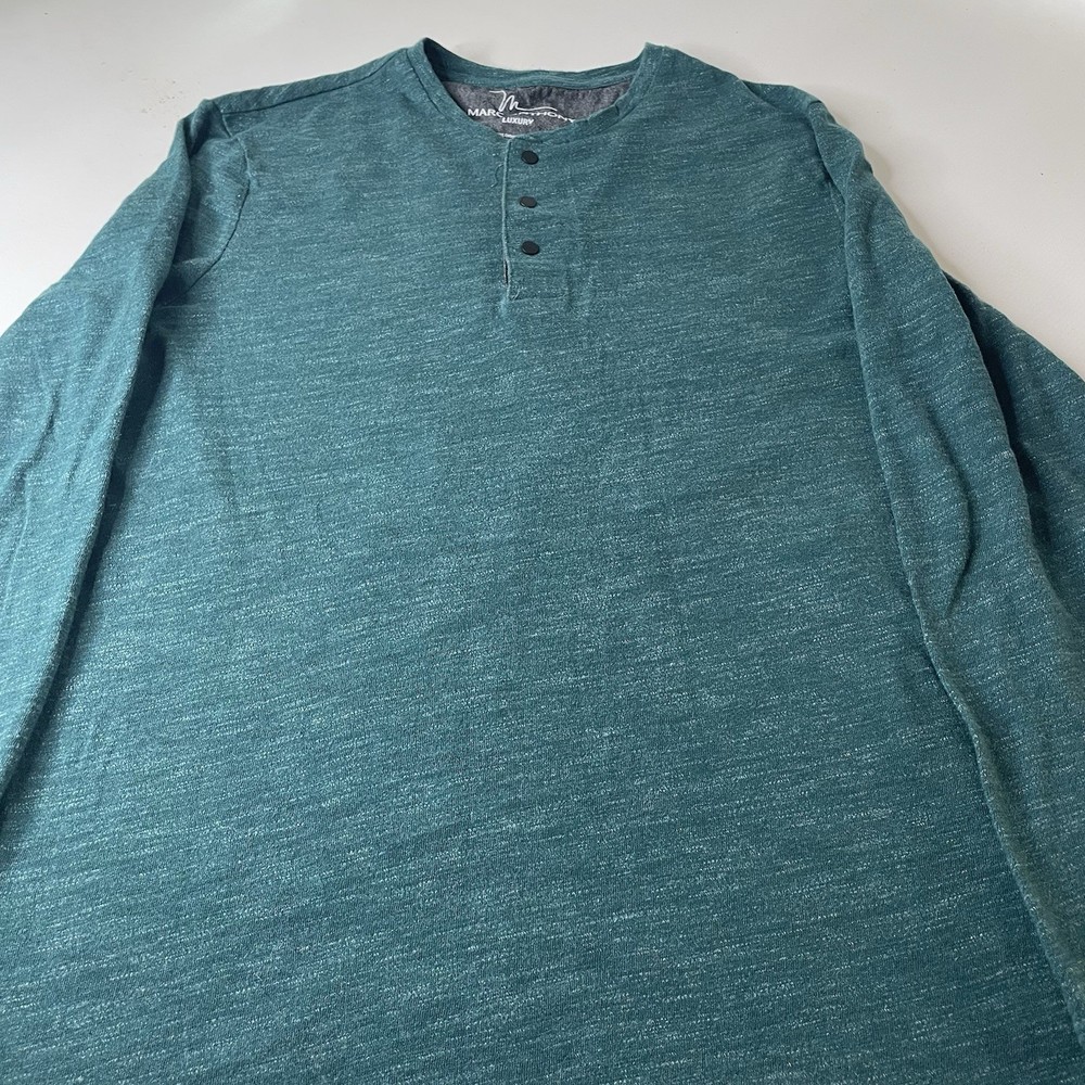 Marc Anthony Luxury Men’s Teal Solid Knit Henley Button Long Sleeve Tee M Luxery