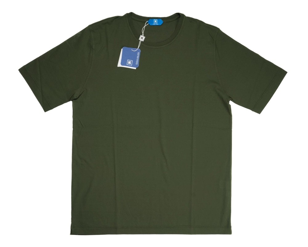 Kired by Kiton $250 Army Green Crepe Cotton Short Sleeve Slim T-Shirt M (50 IT)