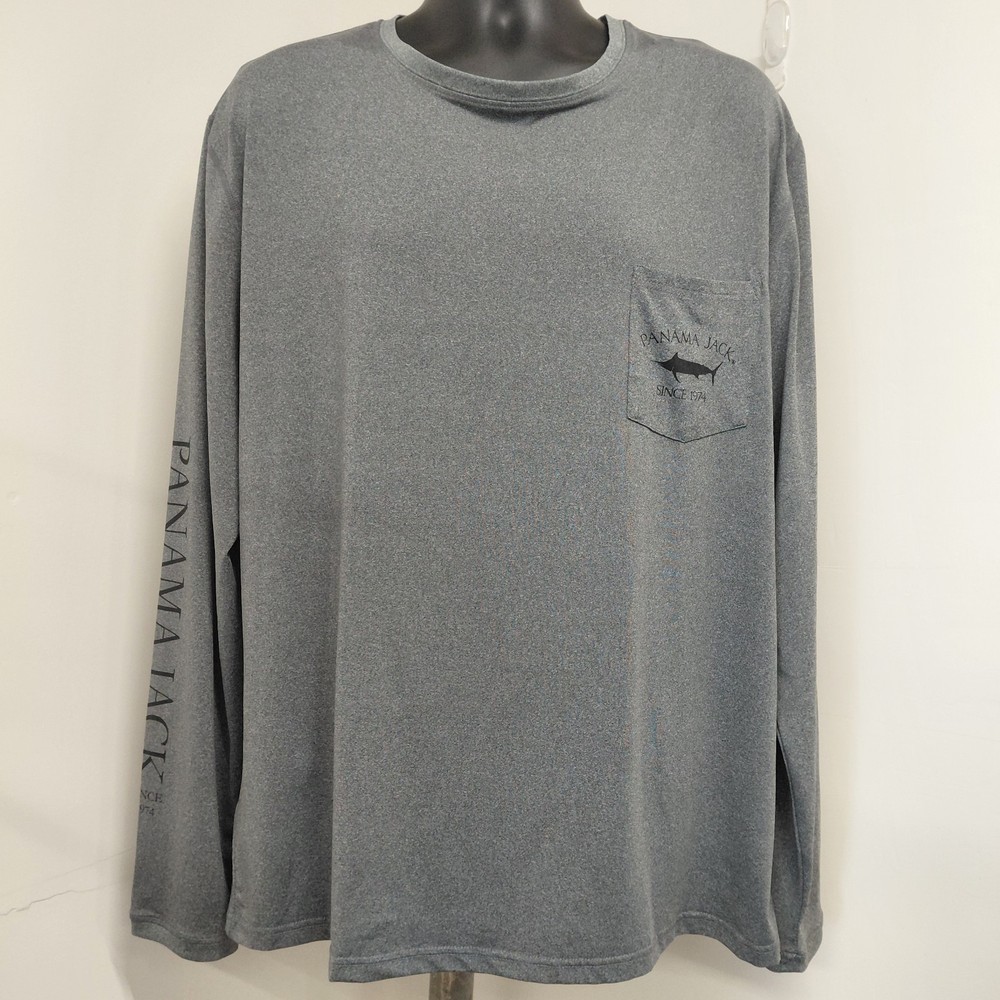 Panama Jack Blue Marlin Fishing Shirt Men’s Size XXL Gray Front Pocket UPF 50