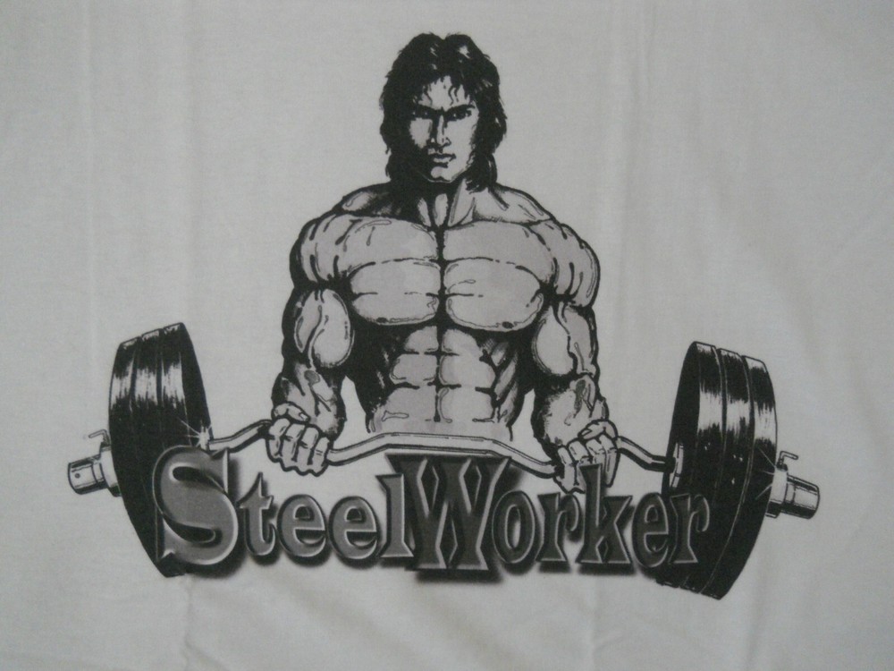 NEW STEEL WORKER : “DTG” PRINT On 100% COTTON WHITE T-SHIRT LARGE