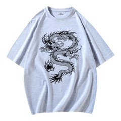 Mens T-Shirts 100%Cotton Jersey Crew Pocket Tee Plus Size 5XL Chinese Loong