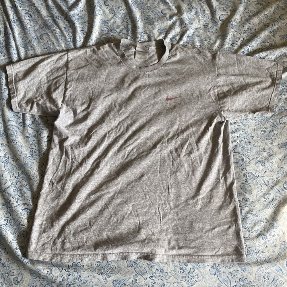 VINTAGE Nike Shirt Mens Medium Grey Front and Back Swoosh Logo Casual Sports Y2K
